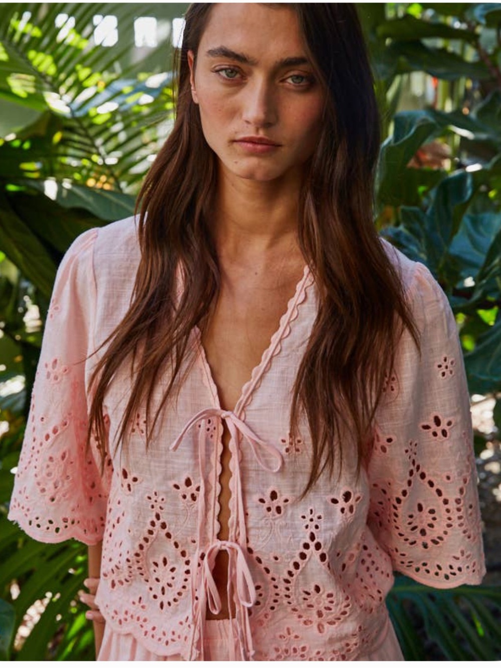 By together Woven V-Neck Tie Front Top - Soft Pink